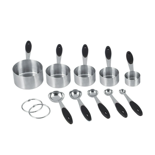 Ejoyous 10 Piezas Tazas y Cucharas Medidoras de Acero Inoxidable con Mango de Silicona Cocina M Jadeshay A