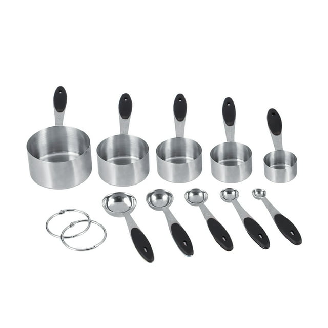 Ejoyous - Juego de 10 tazas y cucharas medidoras de acero inoxidable con mango de silicona para cocina