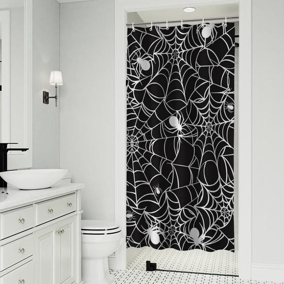 Black Halloween Spider Webs Shower Curtain 36"x72" ,Bathroom Decorative Shower Curtains Set with 12 Hooks,Modern Waterproof Washable Shower Curtain