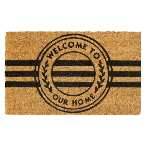 Rugsmith Black Machine Tufted Welcome to our Home Stripe Doormat, 18" x 30"