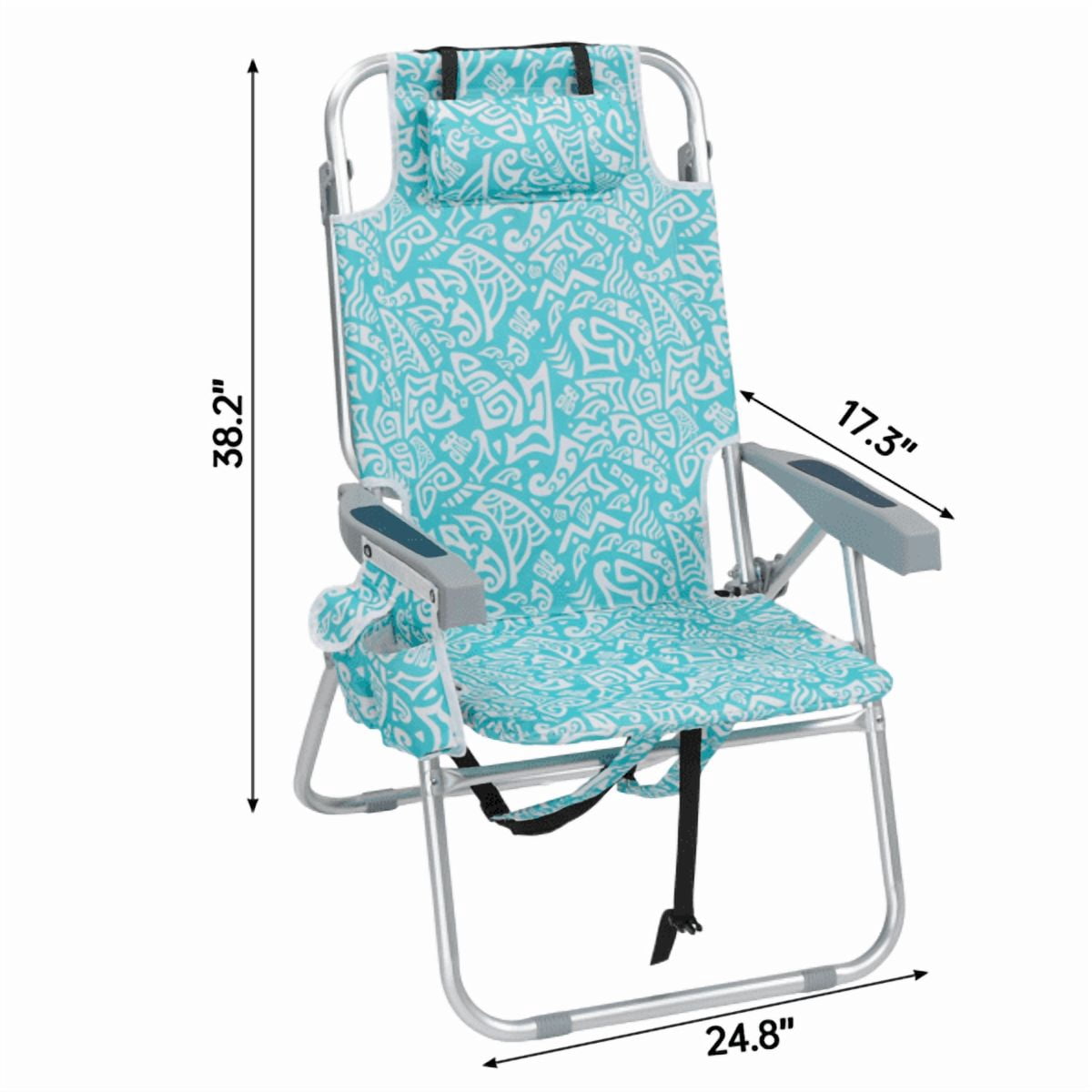 Alvantor 5-Position Folding Beach Chair for Adults with Headrest, Cup Holder, Cooler Bag, Shoulder Strap, 15 in Seat