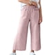 thumbnail image 4 of Pantalones anchos de pierna recta para mujer, cintura elástica a rayas, ajuste holgado, cómodos pantalones casuales, Rojo M, 4 of 6