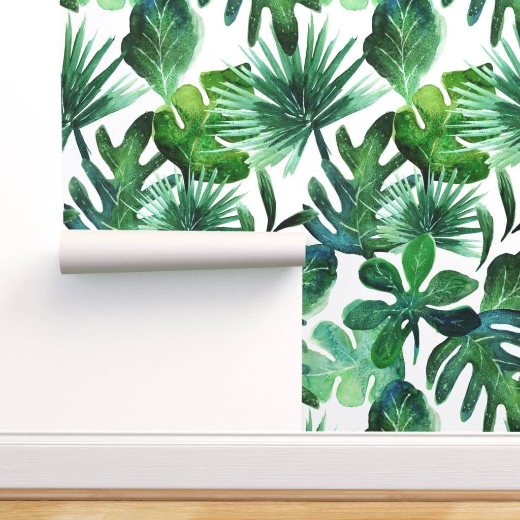 Peel & Stick Wallpaper 9ft x 2ft Tropical Leaves Monstera Palm Jungle