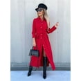thumbnail image 4 of Women'S Midi Dress Long Sleeve Button Down Belted Flowy Shirt Dress Red XXXL, 4 of 8