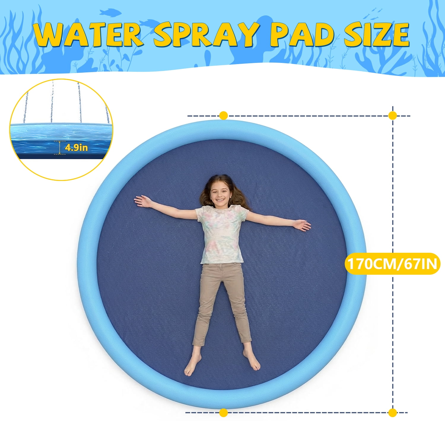 Merryhome Splash Pad for Kids 67 Inch, Non Slip Toddler Sprinkler Mat, BPA Free Outdoor Water Play Toy for Backyard and Lawn