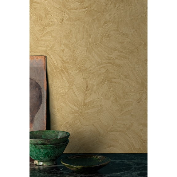 Sorell Brown All-over Monstera Leaves Print Non Woven Non-Pasted Textured Wallpaper 57 Sq. Ft.