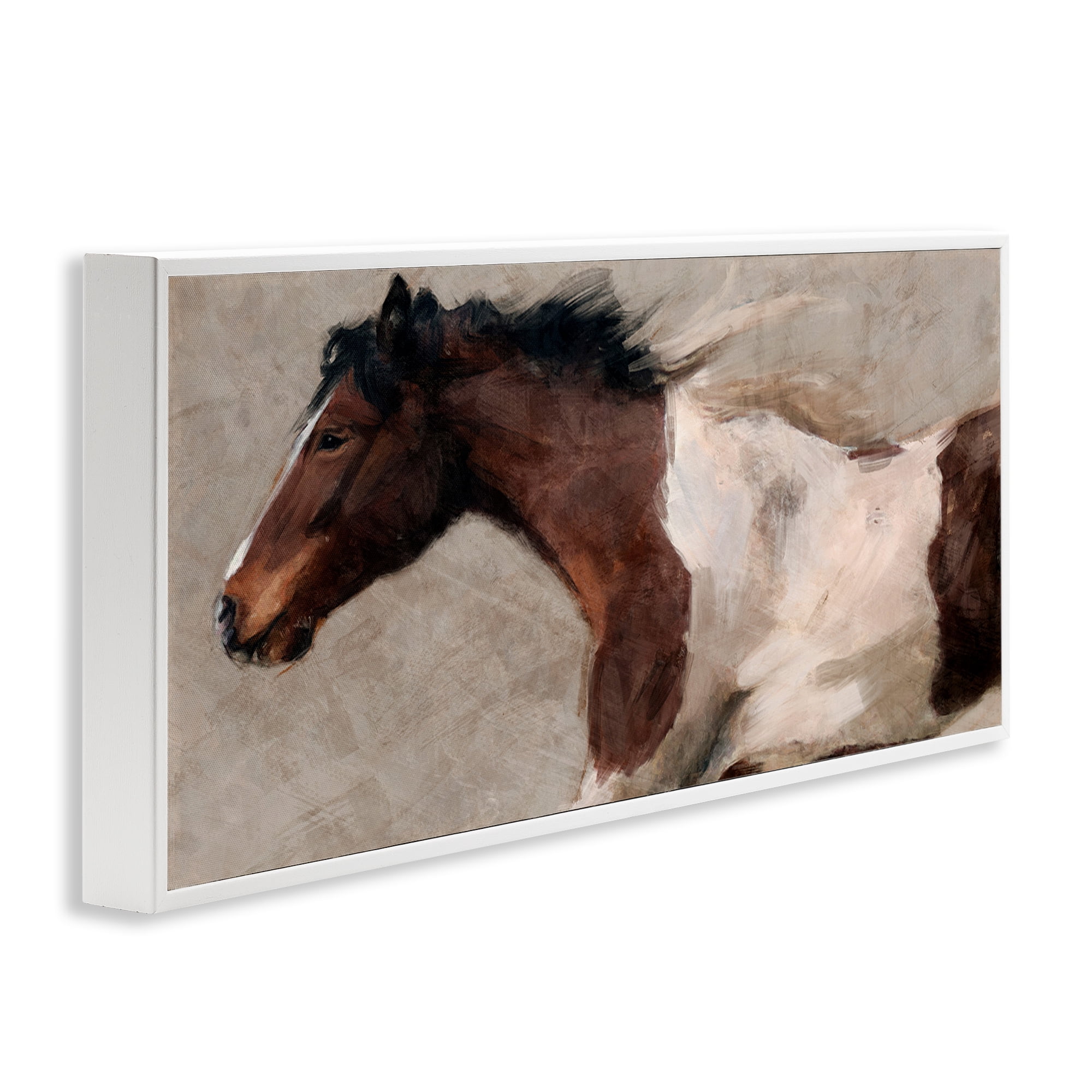 Stupell Industries Brown & White Horse Animals & Insects Painting White Framed Art Print Wall Art, 24 x 10