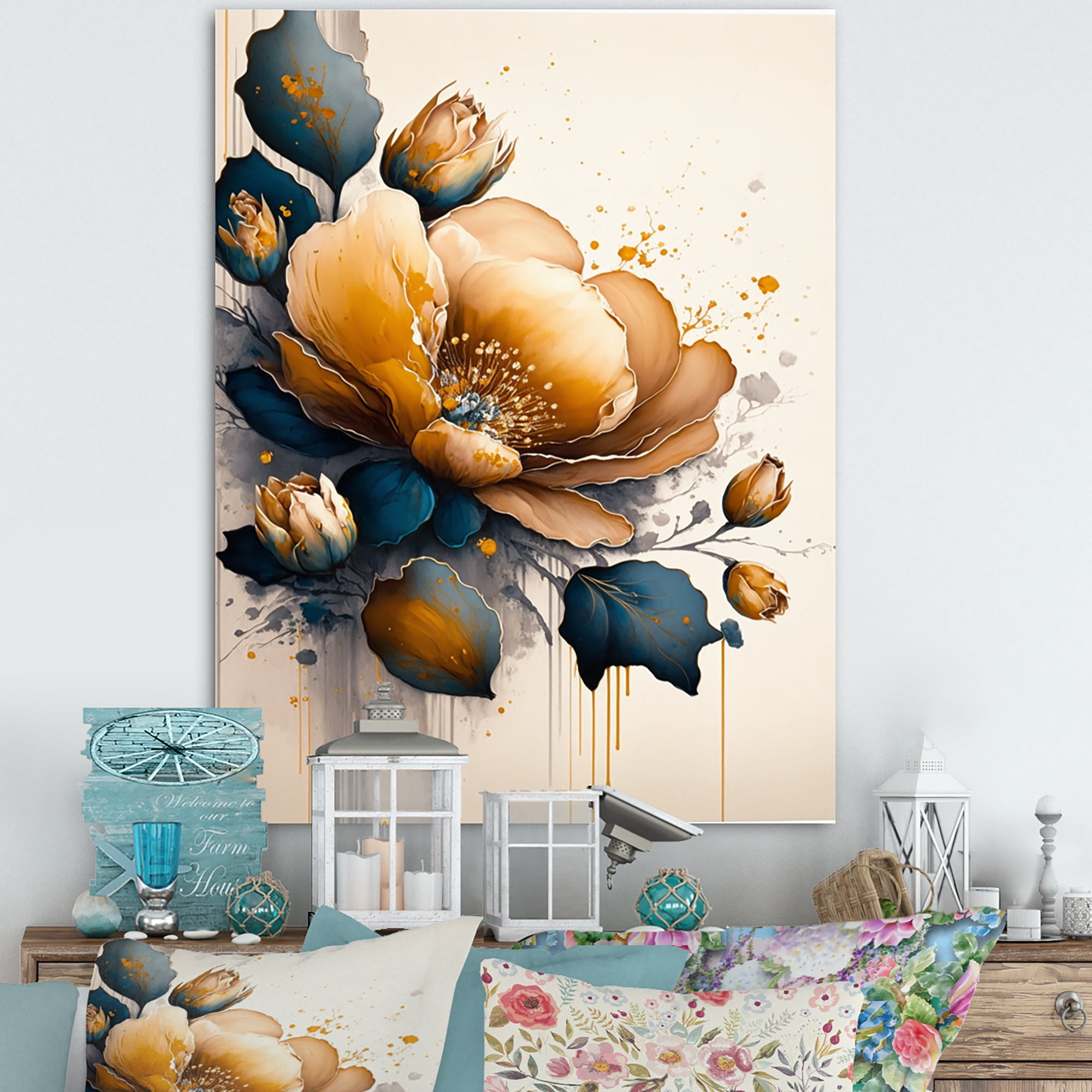 Designart Orange And Blue Crocus Flowers II Canvas Wall Art