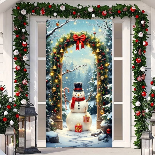 Cubrepuertas Navideño - Diseño de Papá Noel - 89 X 180 Cm - Decoración Festiva | Tela de Poliéster Resistente - Fácil Instalación - Uso Interior/Exterior - Multicolor - 1 Unidad