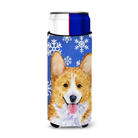 Corgi Winter Snowflakes Holiday Ultra Hugger for slim cans