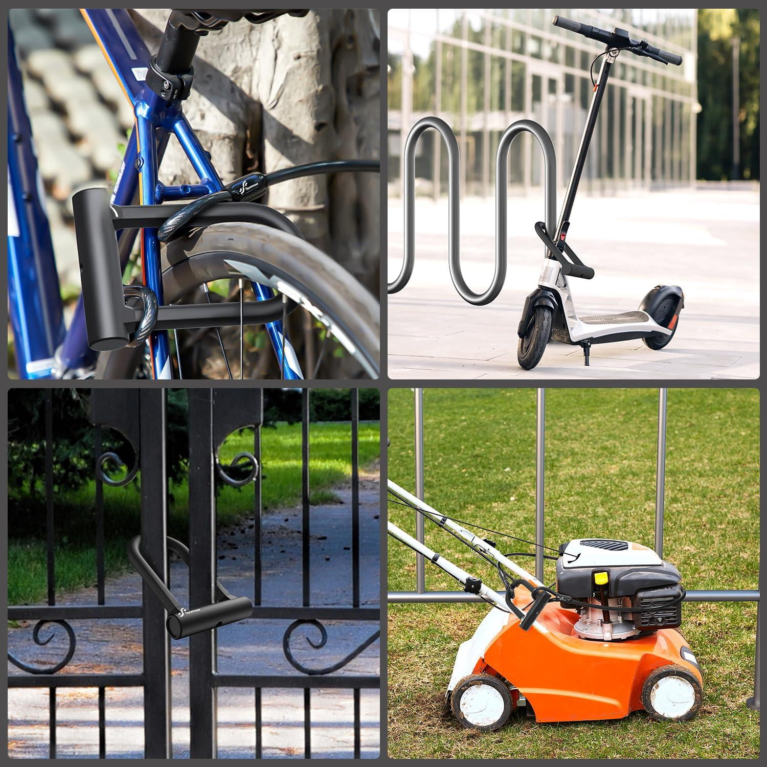 Bike Lock: Heavy Duty Anti U Lock With 5ft Security Steel Cable - 17mm Shackle Bicycle U-locks 2 Keys & Mounting Bracket For Road Mountain  Size 7.76''x5.02'' 1.64lb