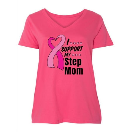 

Inktastic Breast Cancer Awareness I Support My Step Mom Pink Ribbon Women s Plus Size V-Neck