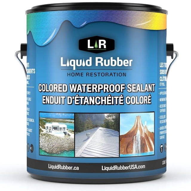 Scellant Imperméable Couleur Caoutchouc Liquide - Réparation de Fuites Multi-Surfaces Revêtement Intérieur et Extérieur, à Base d'Eau, Facile à Appliquer, Gris Pâle, 1 Gallon