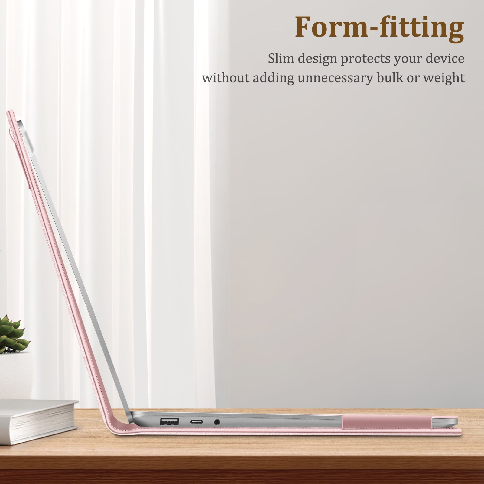 Fintie Case for 13.5 Inch Microsoft Surface Laptop 5/4/3/2 (Model: 1951/1868/1958/1950/1867/1769), Premium PU Leather Sleeve Protective Folio Book Cover with Large Pocket, Rose Gold