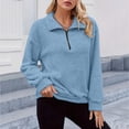thumbnail image 5 of Women Fuzzy Sherpa Plush Quarter Zip Sweatshirt Sevevn Stand Collar Long Sleeve Side Pocket Oversized Warm Casual Pullover Tops, 5 of 6