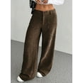 thumbnail image 4 of Women Solid Corduroy Wide Leg Pants Button Front Zipper Straight Pants with Pockets Coffee Color XL, 4 of 8