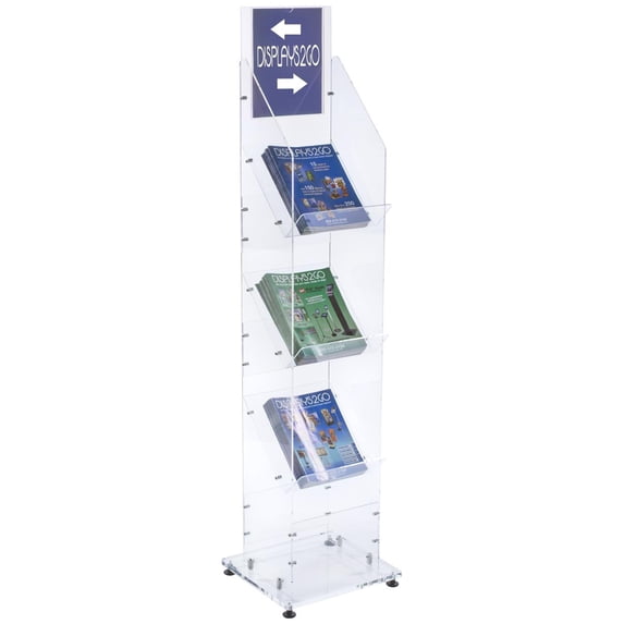 Floor Standing Magazine Rack, 3 Tiers, Sign Holder (Clear Acrylic) (MAGARTCL)