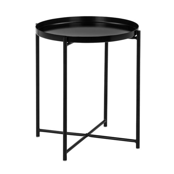 Benjara Ely 21" Side End Table- Black Round Tray Top Modern Open Metal Frame