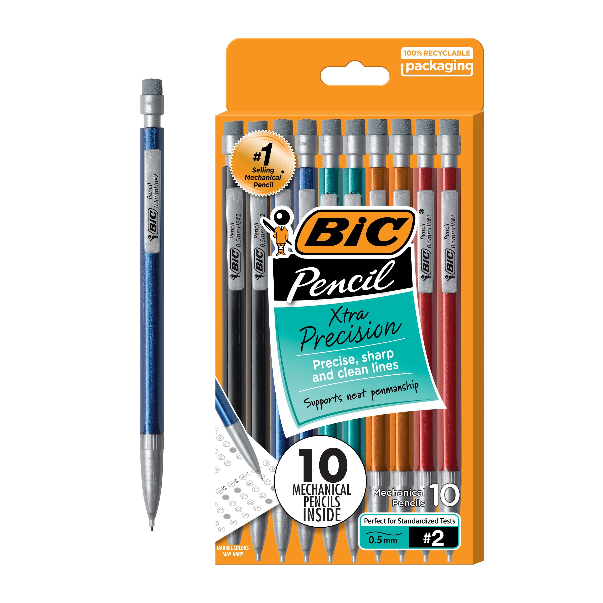 0.5mm Doesnt Smudge and Erases Cleanly Metallic Barrel Fine Point Xtra-Precision Mechanical Pencil 1 Set of 24 Count 