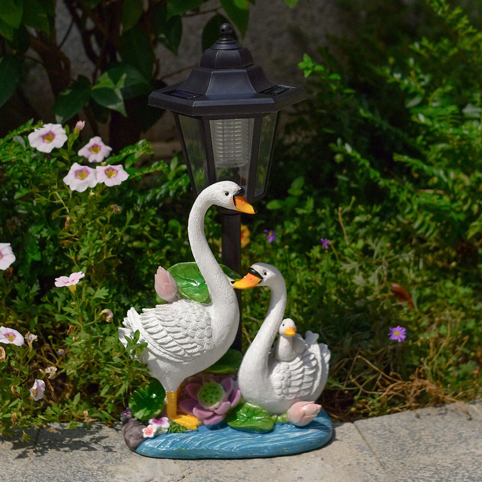 Swan Statue Solar Light Garden Sculpture Waterproof Resin for Front Yard Porch Lawn Decoration