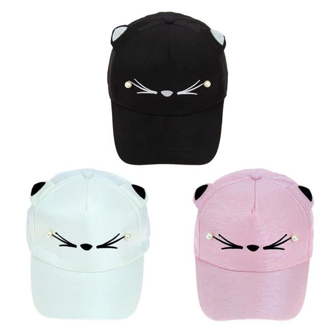 Athli Boy Girl Cat Ears Pot Cap Bear Straw Hat Visor Summer Children Cartoon Cat Ears Breathable Hat Coffee 