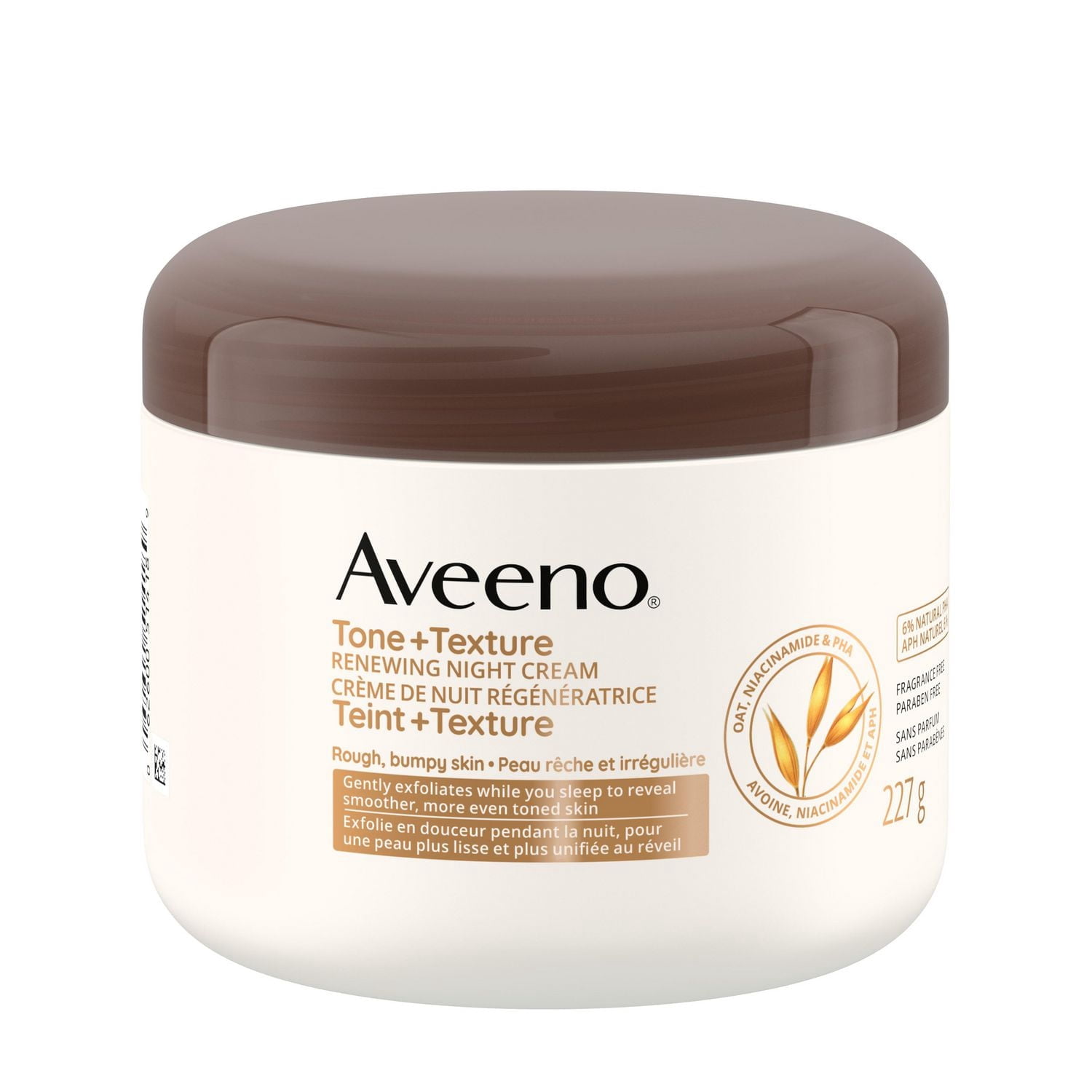 Aveeno Crème de Nuit Régénératrice Teint et Texture, Lotion pour le Corps, Crème pour la Kératose Pilaire, Avoine, Vitamine B3, PHA, Exfoliant