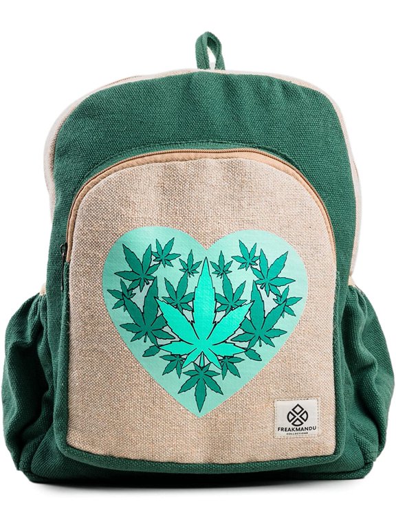 Ganja Heart Hemp Backpack Bag - Eco Friendly Durable by Freakmandu