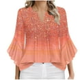 thumbnail image 2 of Viluyesy V-Neck T-Shirt for Womens 3/4 Sleeves Shirt Tops Loose Blouse Orange Size XL, 2 of 5