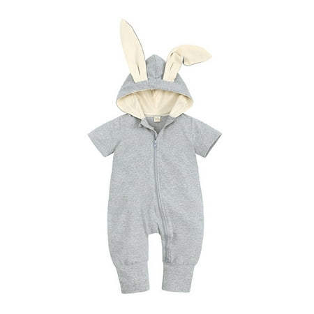 

Yubatuo Newborn Infant Baby Boys Girls Cute Solid Short Sleeve Romper Hooded Outfits Set Gray 73