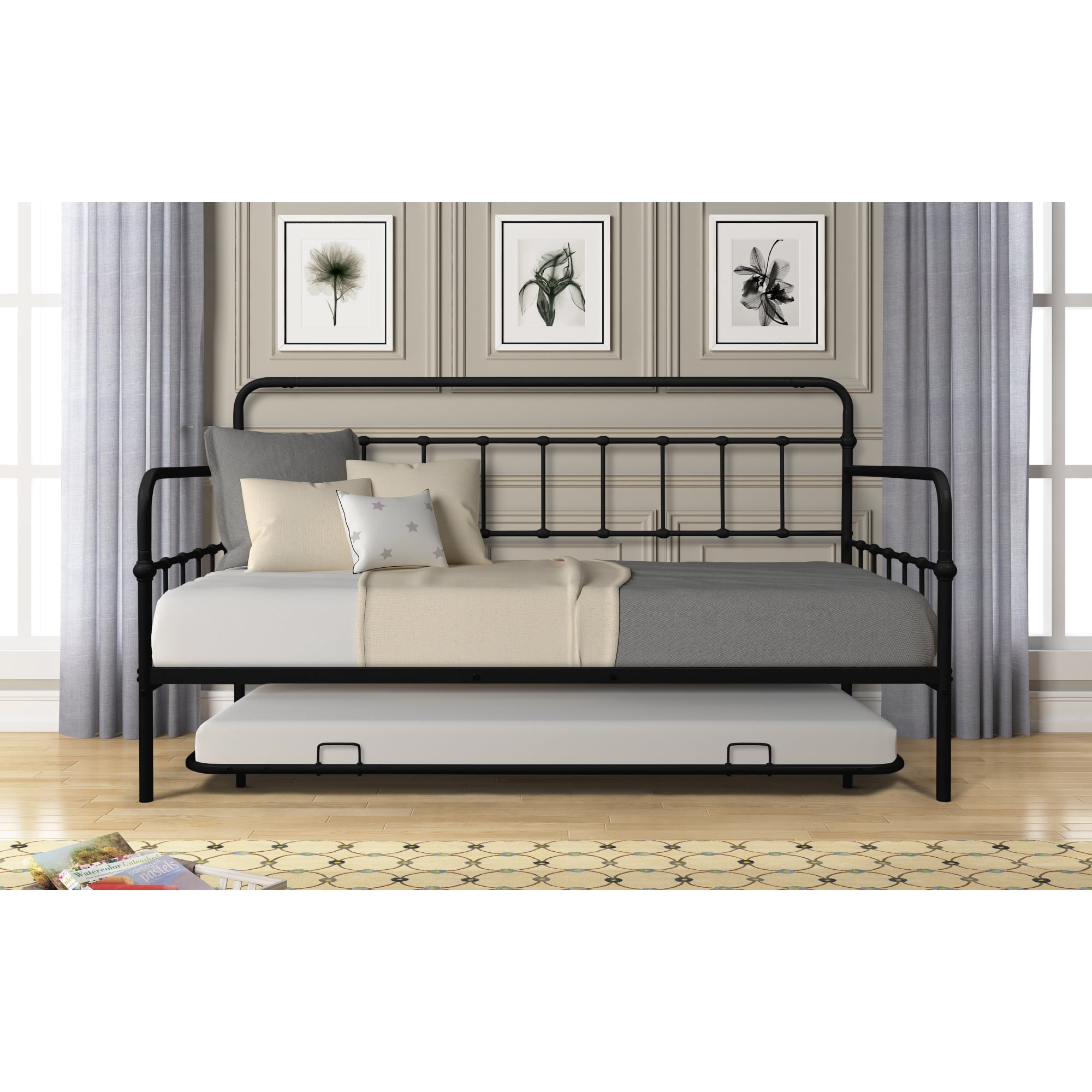 Dawn Whisper Metal Frame Daybed with Trundle, Black - Walmart.com