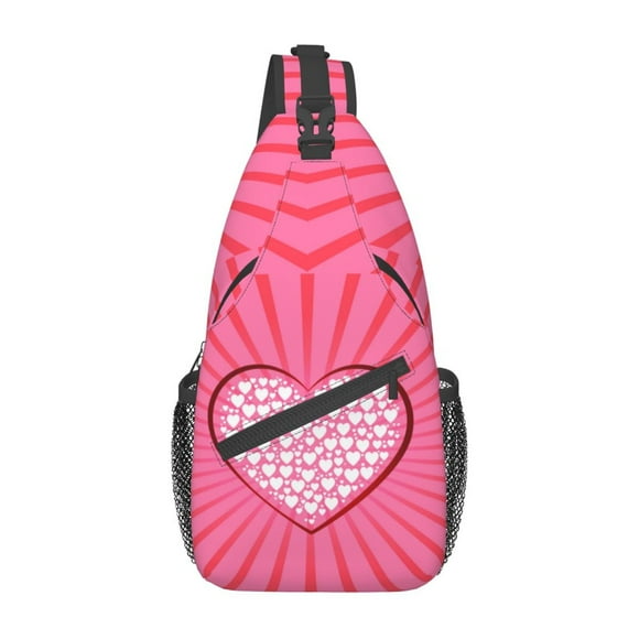 ZICANCN Pink Heart Love Crossbody Sling Bag for Men Women - Casual Shoulder Backpacks for Travel Sport Climbing Runners Daypack