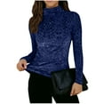 thumbnail image 2 of Roncen Womens Slim Fit Velvet Burnout Top Cowl Neck Long Sleeve See Through Shirt Blouses Tops, 2 of 8