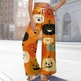 thumbnail image 2 of WTOBBY Women's Seasonal Casual Halloween Print Elastic Waist Drawstring Pocket Wide Leg Trousers with Festive Patterns for Fun Fall Outfits and Comfortable Wear,Ginger S, 2 of 6
