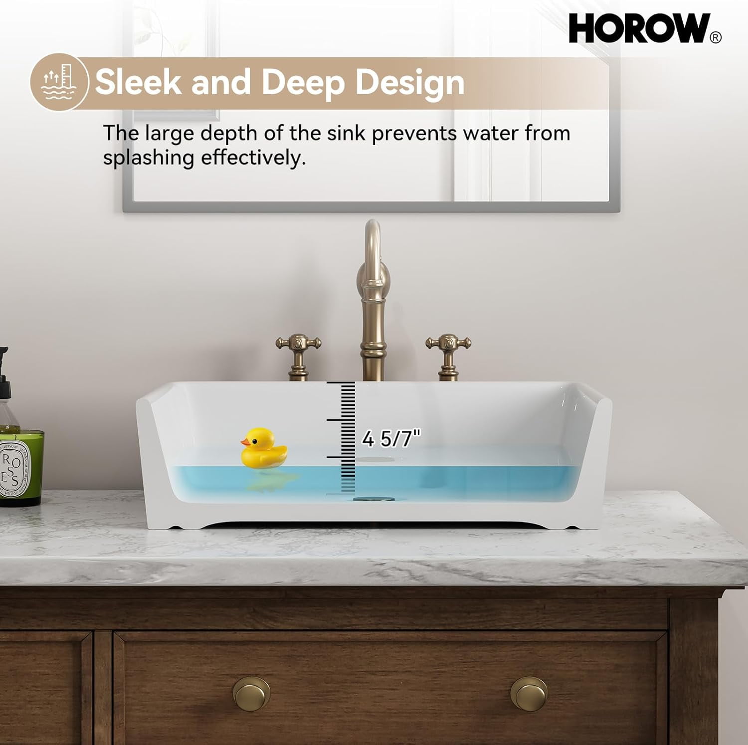 HOROW Rectangular Vessel Sink, 19'' X 15'' White Bathroom Sinks Above Counter Rectangle Ceramic