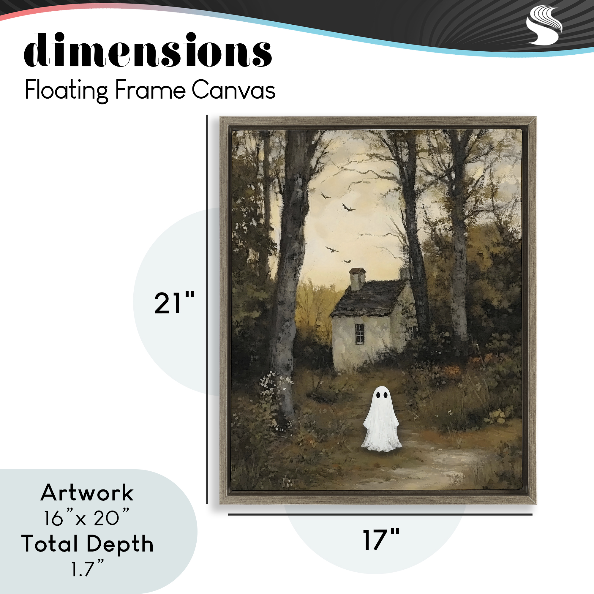 Little Ghost in Cottage Forest Brown Framed Floater Canvas Wall Art, design by Arlington Prints