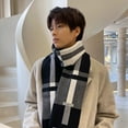 thumbnail image 3 of LINASHI Long Scarf Men Scarf Classic Plaid Winter Warm Thermal Shawl Wrap Winter Men Scarf, 3 of 8