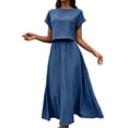 thumbnail image 6 of asdoklhq Summer Wedding Guest Dresses For Women Black Cocktail Dress Summer Crew Neck Short Sleeve Top & Midi Skirt Piece Set Blue M, 6 of 8