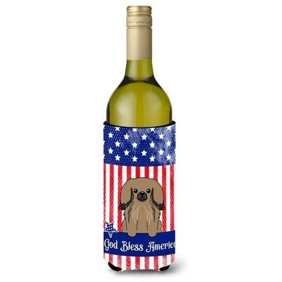 Carolines Treasures BB3097LITERK Patriotic USA Pekingnese Tan Wine Bottle Beverge Insulator Hugger