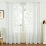 Top Finel White Sheer Curtains 63 Inches Long White Embroidered Grommet Window Curtains for Living Room Bedroom, 2 Panels