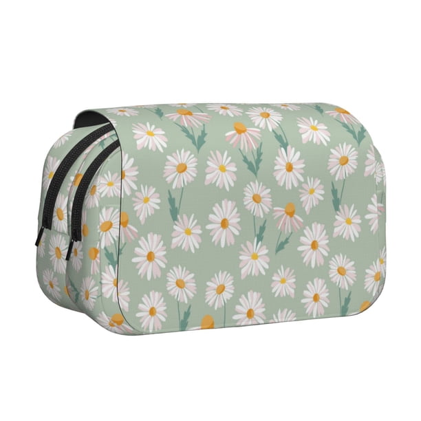 Disketp Daisies Flowers Estuche de Lápices de Doble Capa con Tapa Abatible y Cremallera, Organizador Escolar para Adolescentes y Adultos