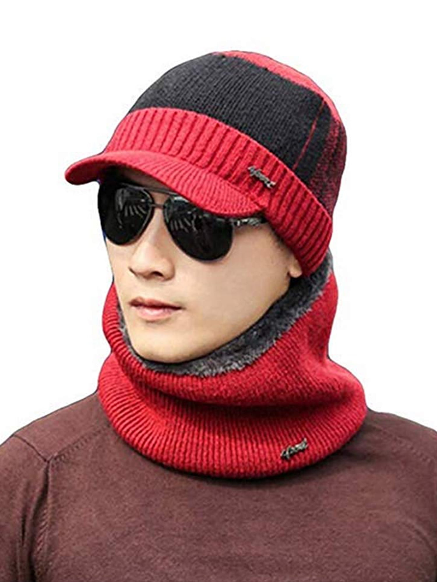 WSEVYPO Winter Men Hat Knit Cable Visor Beanie