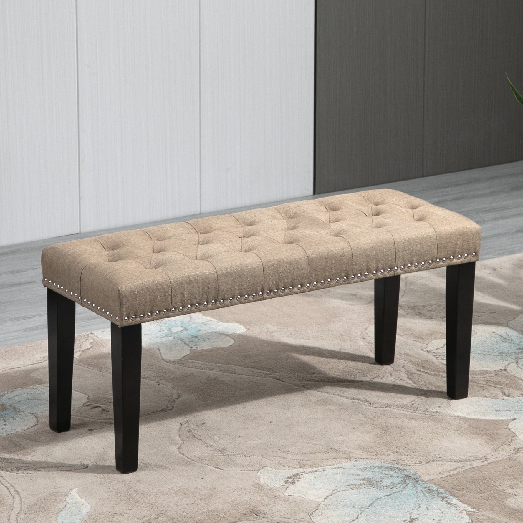 Abble Upholstered Wood Bench, Tan