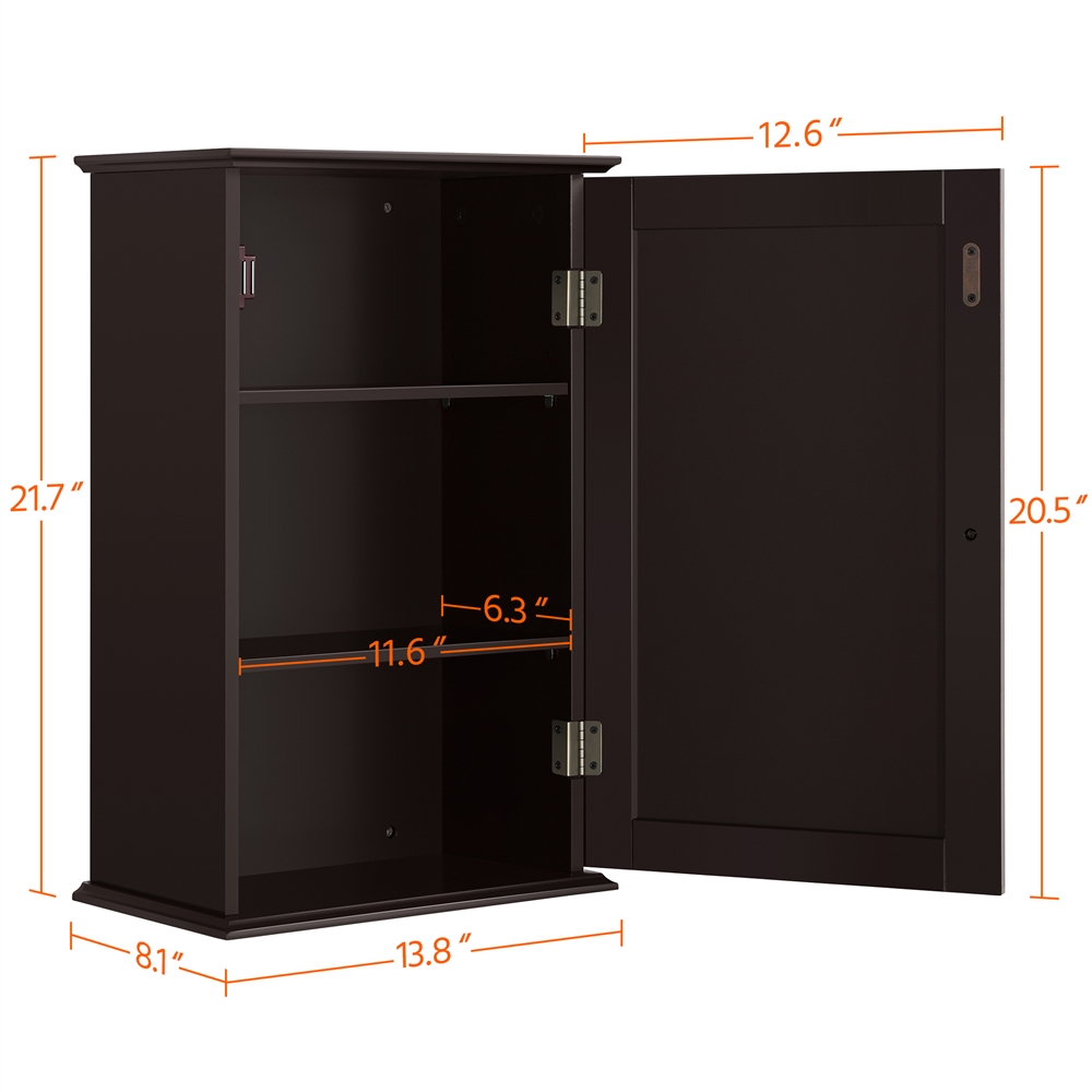 Topeakmart Bathroom Kitchen Wall Mounted Storage Cabinet 3 Tiers & One Door Espresso - image 3 of 10