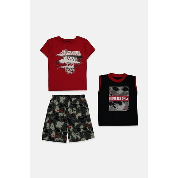 Kids 3 Piece Graphic Print Tops And Camouflage Short [size -7]