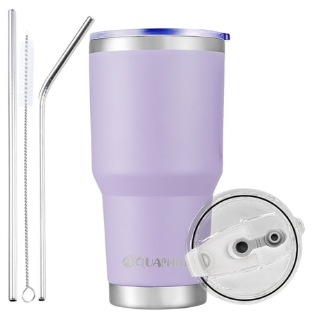 AQUAPHILE 30 oz Tumbler with Lid and Straw Stainless Steel Vacuum Insulated Water Coffee Tumbler Cup Double Wall Powder Coated Spill-Proof Travel Mug Thermal Cup Lavender