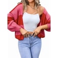 thumbnail image 3 of Womens 2025 Long Sleeve Fall Cropped Cardigan Sweaters Color Block Open Front Casual Loose Knit Outwear Red M, 3 of 9