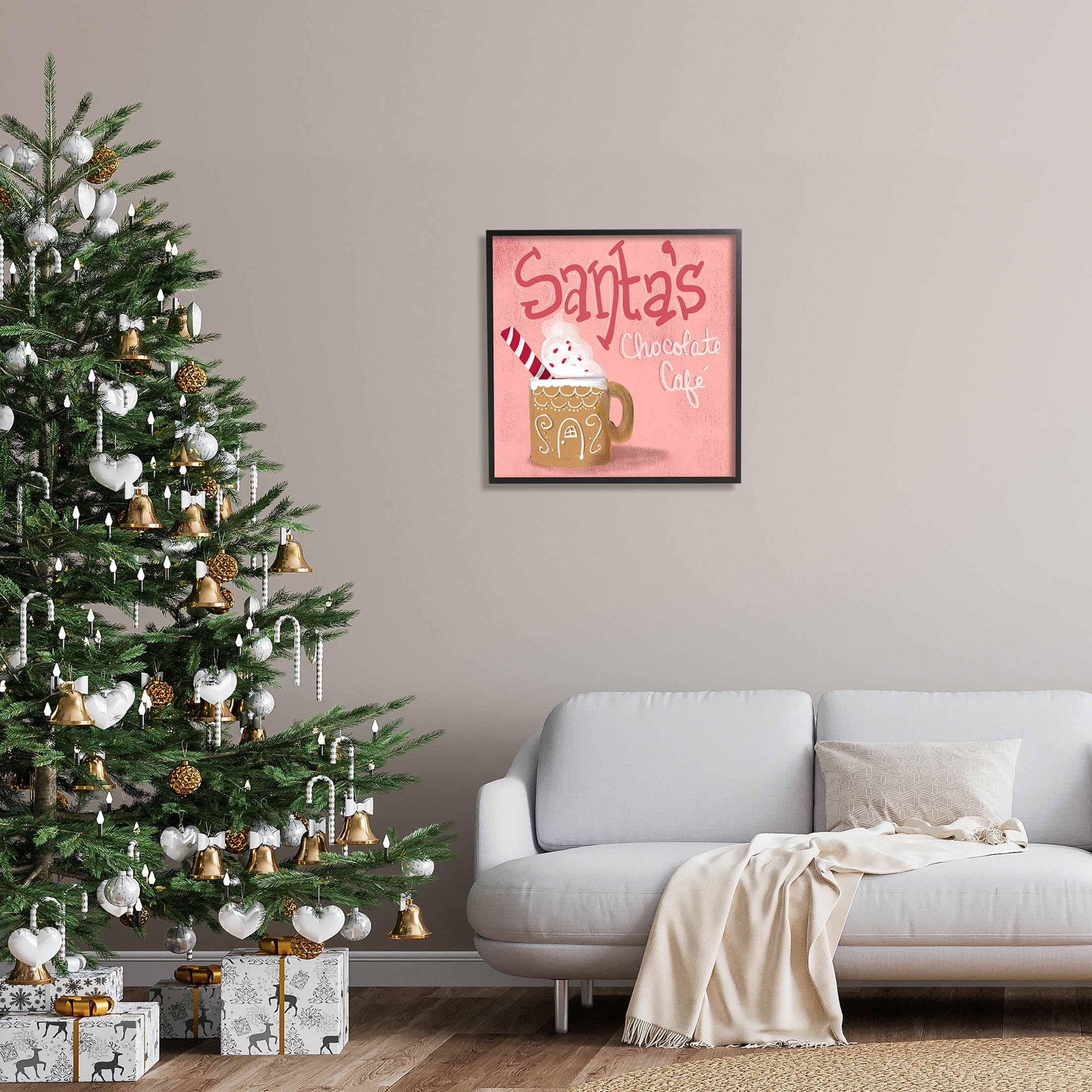 Stupell Industries Santa's Chocolate Cafe Sign Graphic Art Black Framed Art Print Wall Art, Design by The Saturday Evening Post