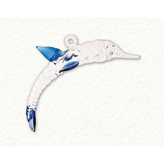 Blue and Clear Dolphin Egyptian Glass Christmas Ornament Sea Life Made in Egypt