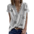 thumbnail image 2 of Camiseta de verano para mujer, pantalón corto informal, manga corta, estampado de estrellas, ribete de encaje, cuello en V profundo, camiseta para mujer, 2 of 5