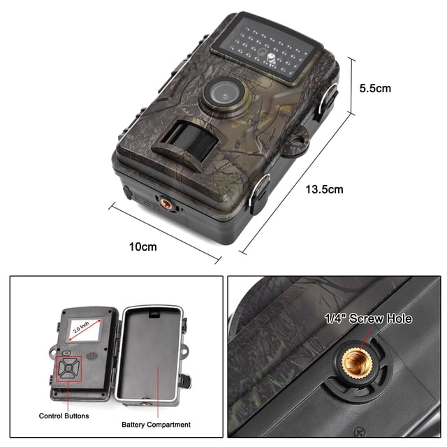 Trail 1080P Trail Camera 16MP Wildlife Scouting Camera Tracking Camera with 2.0 Inch TFT Color Screen 0.8s Trigger Time Supports Infrared Night Vision Motion Activated IP66